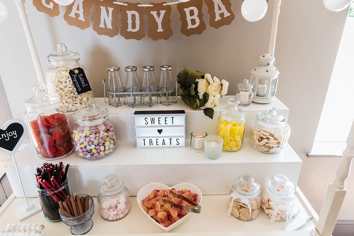 A sweet table is a great idea for treating your guests of all ages at your wedding evening at Pentney Abbey